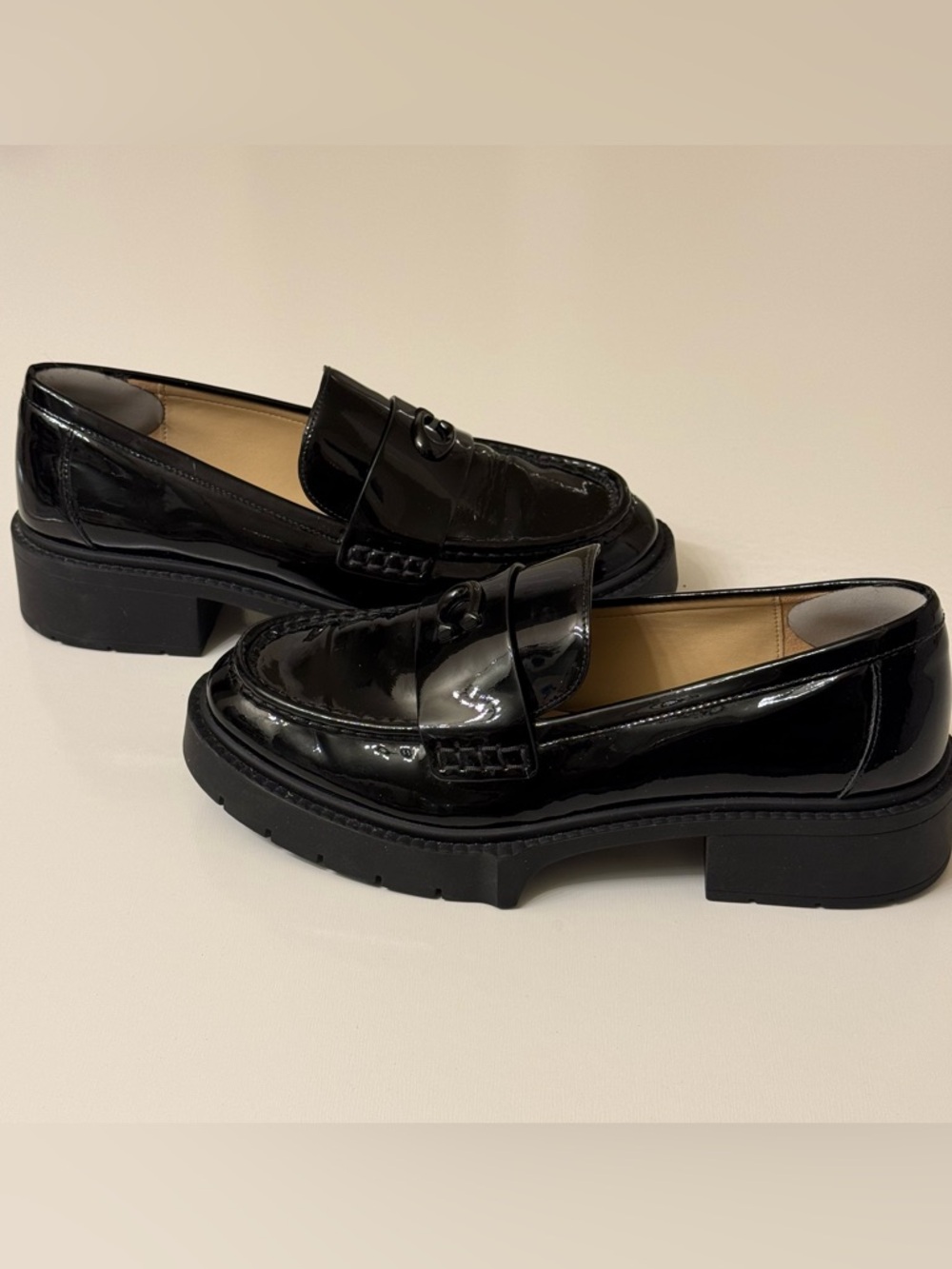 Coach Leah Platform Loafer Black Leather Slip On Womens Size 9 - Picture 5 of 11